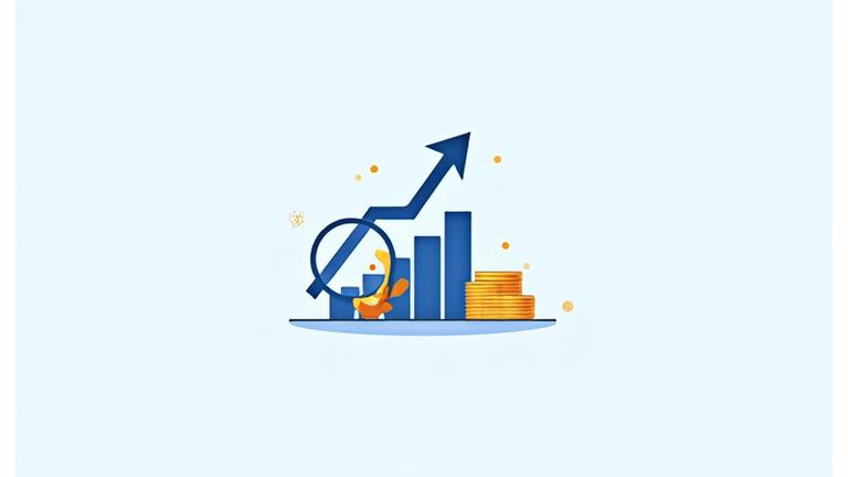 Icono estilizado de un gráfico de crecimiento con una lupa y monedas, simbolizando planificación financiera